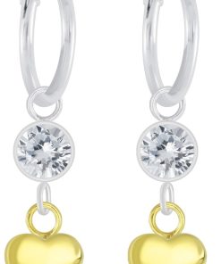 JYC | Joy|S - Zilveren hartje bedel oorbellen - oorringen - kristal met hartje - gold plated | Nu te koop bij 14Karaats.nl | 10001087-Earrings/Body-piercing Jewellery
