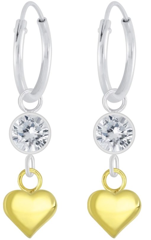 JYC | Joy|S - Zilveren hartje bedel oorbellen - oorringen - kristal met hartje - gold plated | Nu te koop bij 14Karaats.nl | 10001087-Earrings/Body-piercing Jewellery