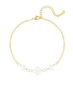Yehwang | Yehwang- Enkelbandje - witte klavers - Goud - Stainless Steel. | Nu te koop bij 14Karaats.nl | 10001083-Anklets