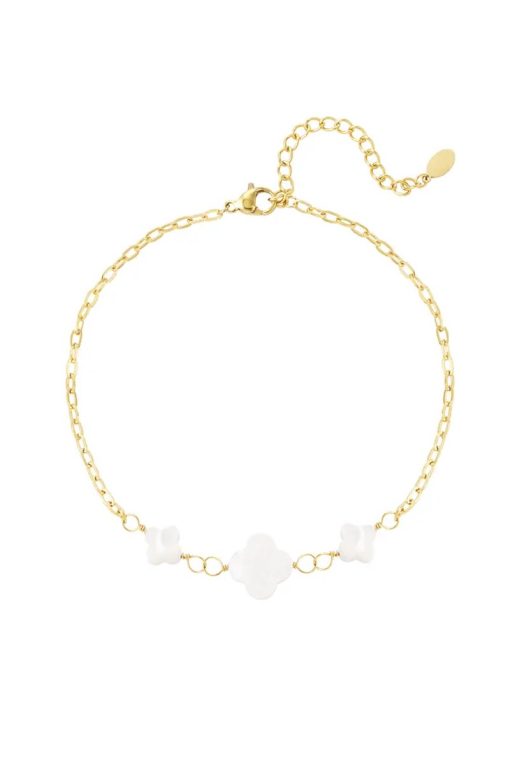 Yehwang | Yehwang- Enkelbandje - witte klavers - Goud - Stainless Steel. | Nu te koop bij 14Karaats.nl | 10001083-Anklets