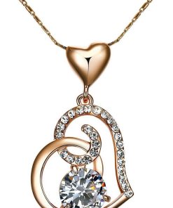 QoF | Rose Gold Hart Ketting - Zirkonia Kristal - 40cm + 5cm | Nu te koop bij 14Karaats.nl | 10001090-Necklaces/Necklets