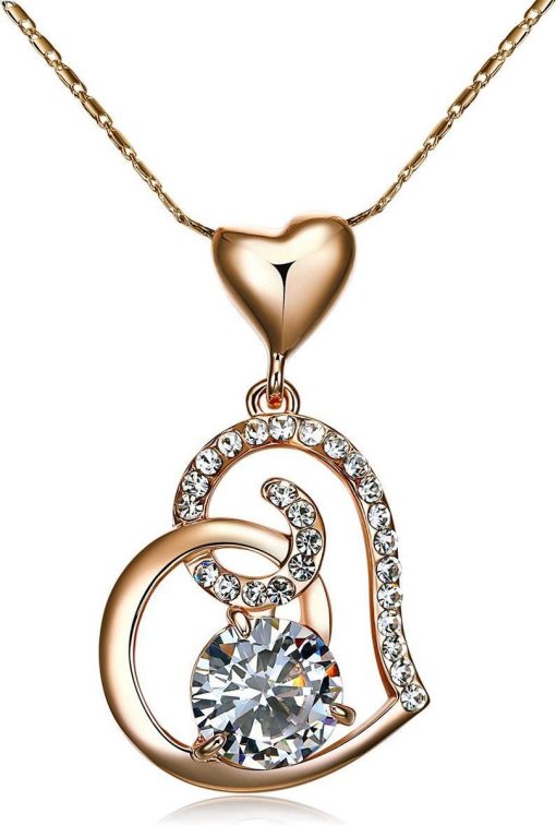 QoF | Rose Gold Hart Ketting - Zirkonia Kristal - 40cm + 5cm | Nu te koop bij 14Karaats.nl | 10001090-Necklaces/Necklets