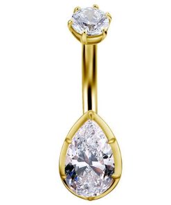Piercings works | 18 Karaat Goud Navelpiercing - Swarovski Zirconia Teardrop | Nu te koop bij 14Karaats.nl | 10001087-Earrings/Body-piercing Jewellery
