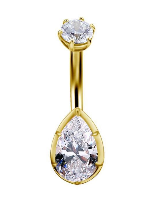 Piercings works | 18 Karaat Goud Navelpiercing - Swarovski Zirconia Teardrop | Nu te koop bij 14Karaats.nl | 10001087-Earrings/Body-piercing Jewellery