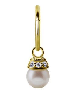 Piercings works | 18 Karaat Goud Segment Ring met Zoetwaterparel Hanger | Nu te koop bij 14Karaats.nl | 10001087-Earrings/Body-piercing Jewellery