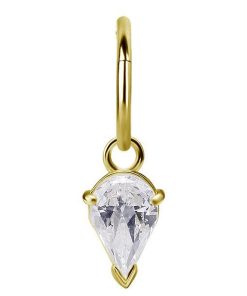 Piercings works | 18 Karaat Goud Segment Ring met Druppel Zirkonia Hanger | Nu te koop bij 14Karaats.nl | 10001087-Earrings/Body-piercing Jewellery