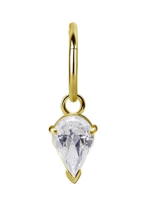 Piercings works | 18 Karaat Goud Segment Ring met Druppel Zirkonia Hanger | Nu te koop bij 14Karaats.nl | 10001087-Earrings/Body-piercing Jewellery