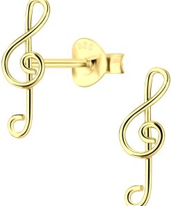JYC | Joy|S - Zilveren muzieksleutel oorbellen - 4 x 13 mm - G sleutel - gold plated | Nu te koop bij 14Karaats.nl | 10001087-Earrings/Body-piercing Jewellery