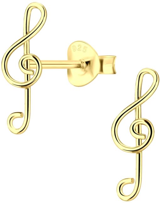 JYC | Joy|S - Zilveren muzieksleutel oorbellen - 4 x 13 mm - G sleutel - gold plated | Nu te koop bij 14Karaats.nl | 10001087-Earrings/Body-piercing Jewellery