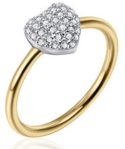 Jonline | Schitterende 14K Gouden Ring Hart met Zirkonia's 17.75 mm. (maat 56) | Nu te koop bij 14Karaats.nl | 10001092-Rings