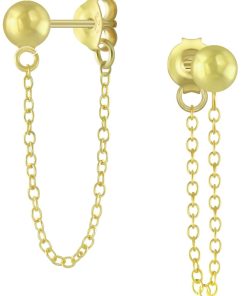 JYC | Joy|S - Zilveren bal met kettinkje oorbellen - oorknoppen - gold plated | Nu te koop bij 14Karaats.nl | 10001087-Earrings/Body-piercing Jewellery