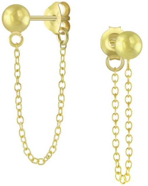 JYC | Joy|S - Zilveren bal met kettinkje oorbellen - oorknoppen - gold plated | Nu te koop bij 14Karaats.nl | 10001087-Earrings/Body-piercing Jewellery